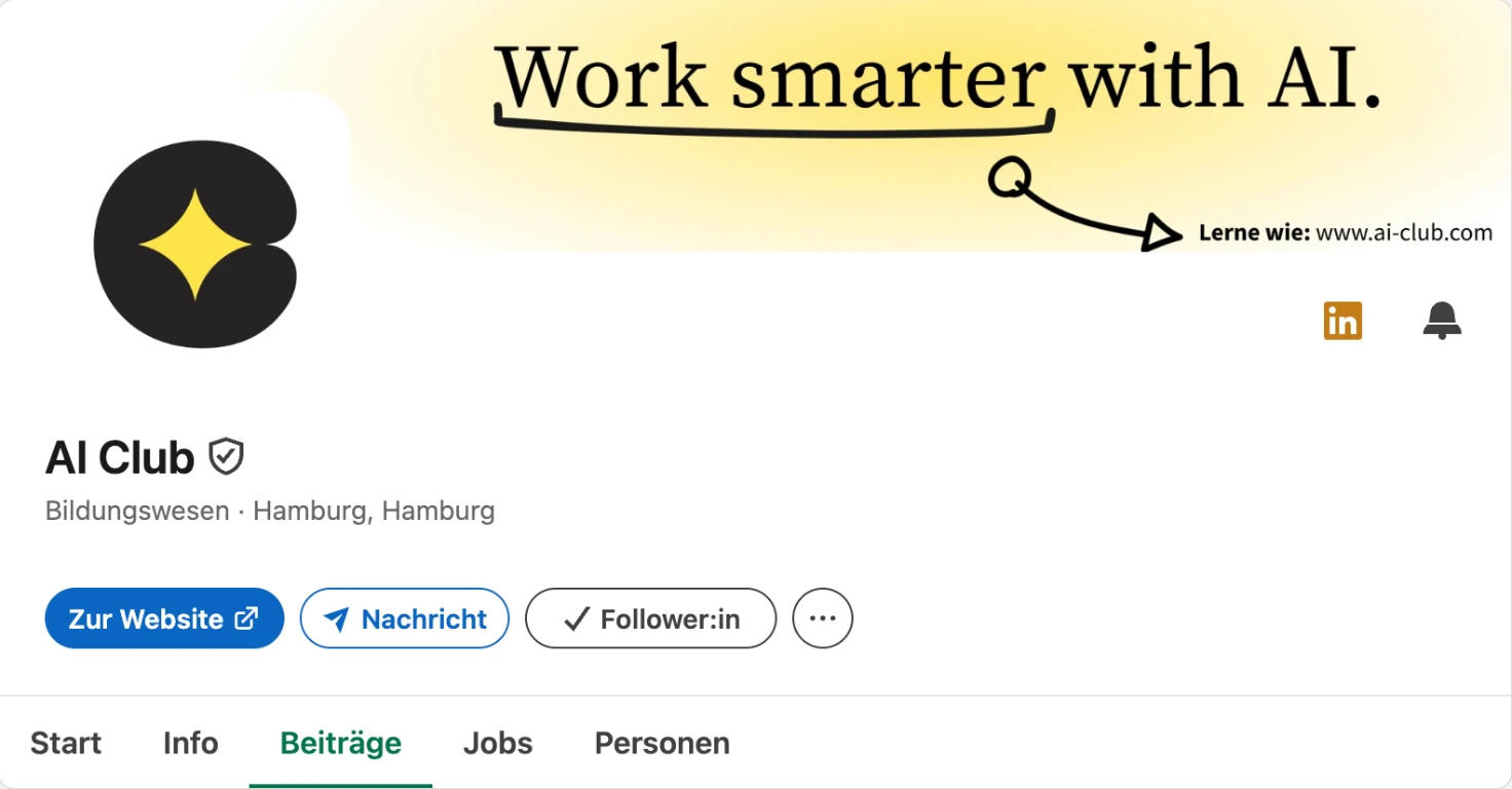 Die LinkedIn-Seite des AI Club