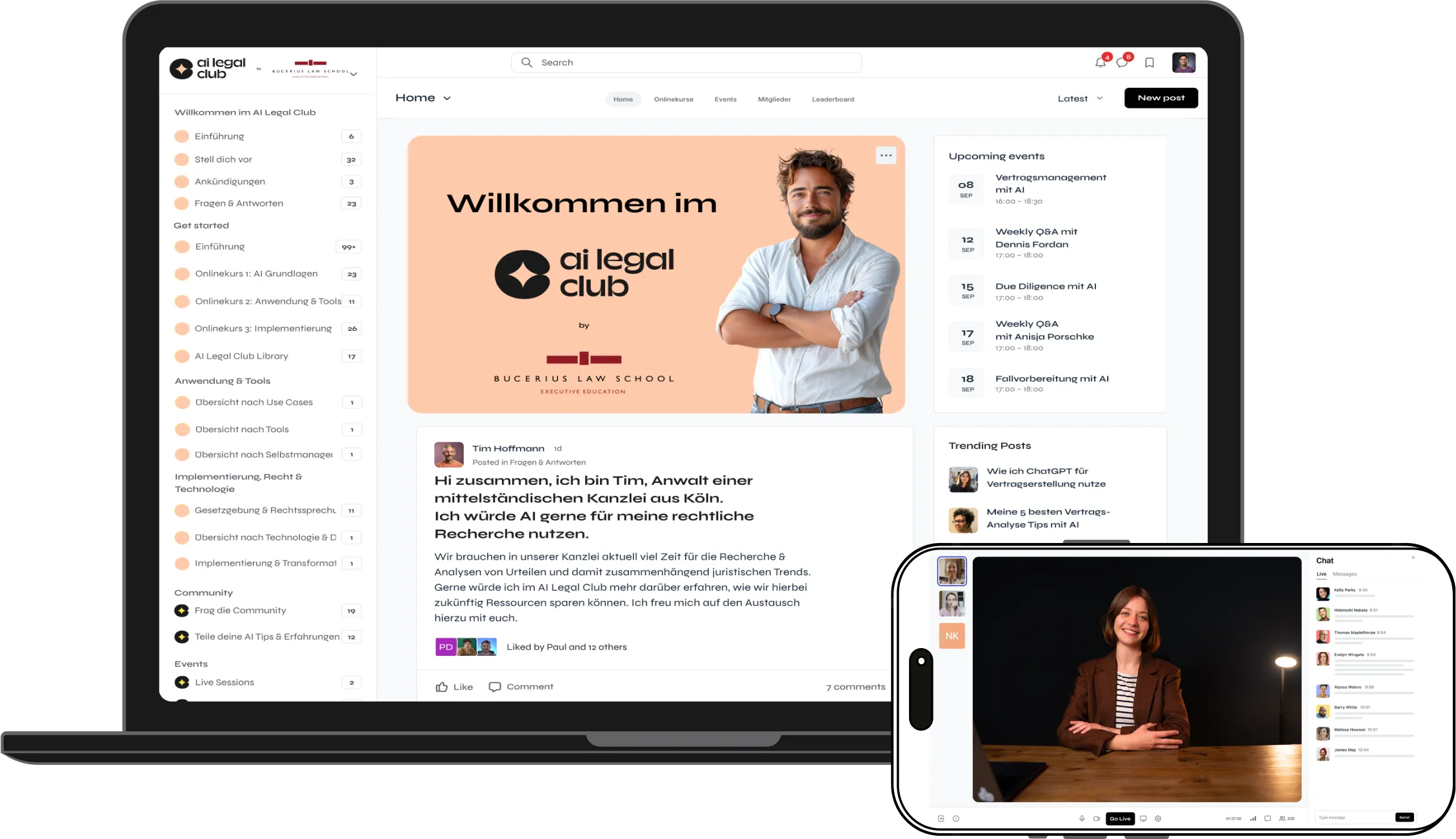 Die Lernplattform des AI Legal Club auf Laptop und Smartphone